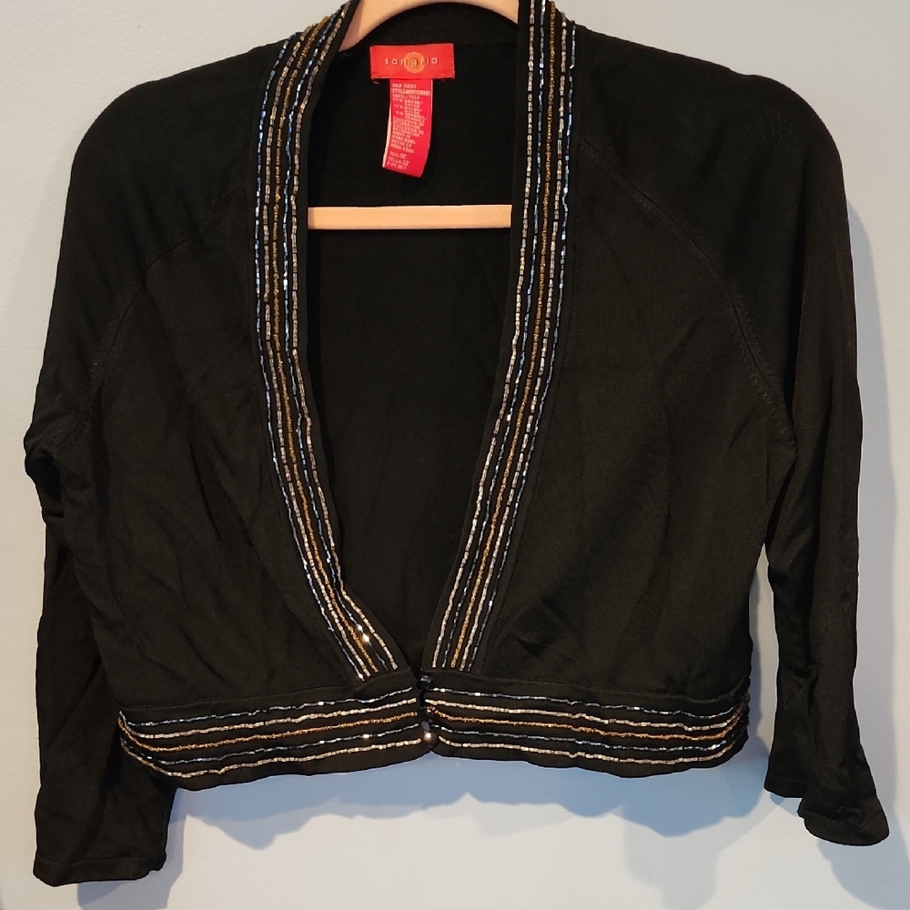 Signature by Sangria Black Beaded Knit Top Size 12